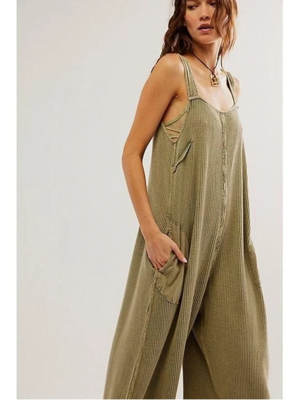 Free People FP One Callie One-Piece Wide-Legs Open Back Thermal Jumpsuit